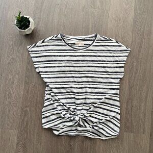 Lou & Grey by Loft Navy & White Short Sleeve T-Shirt with Front Knot Detail